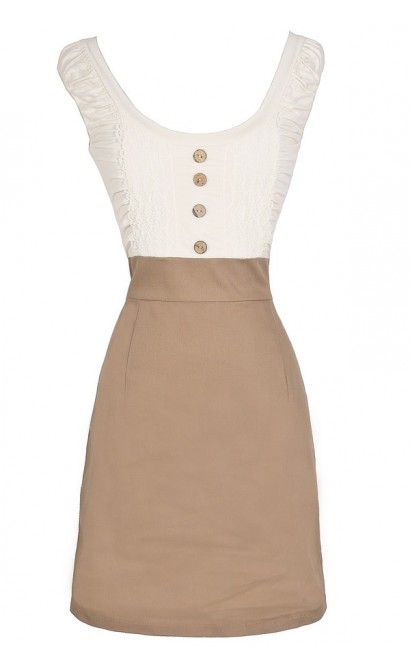 Two In One Button Front Pencil Dress in Ivory/Beige